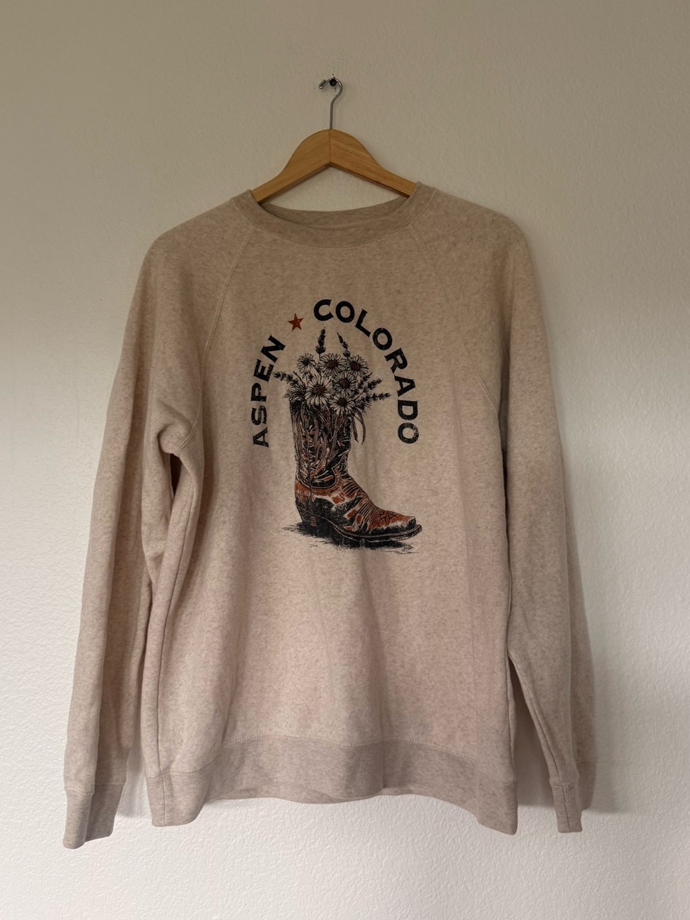 Aspen Colorado Beige Graphic Crewneck Sweater